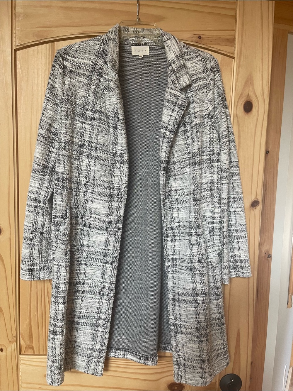MELLODAY Gray Plaid Open-Front Trench Coat